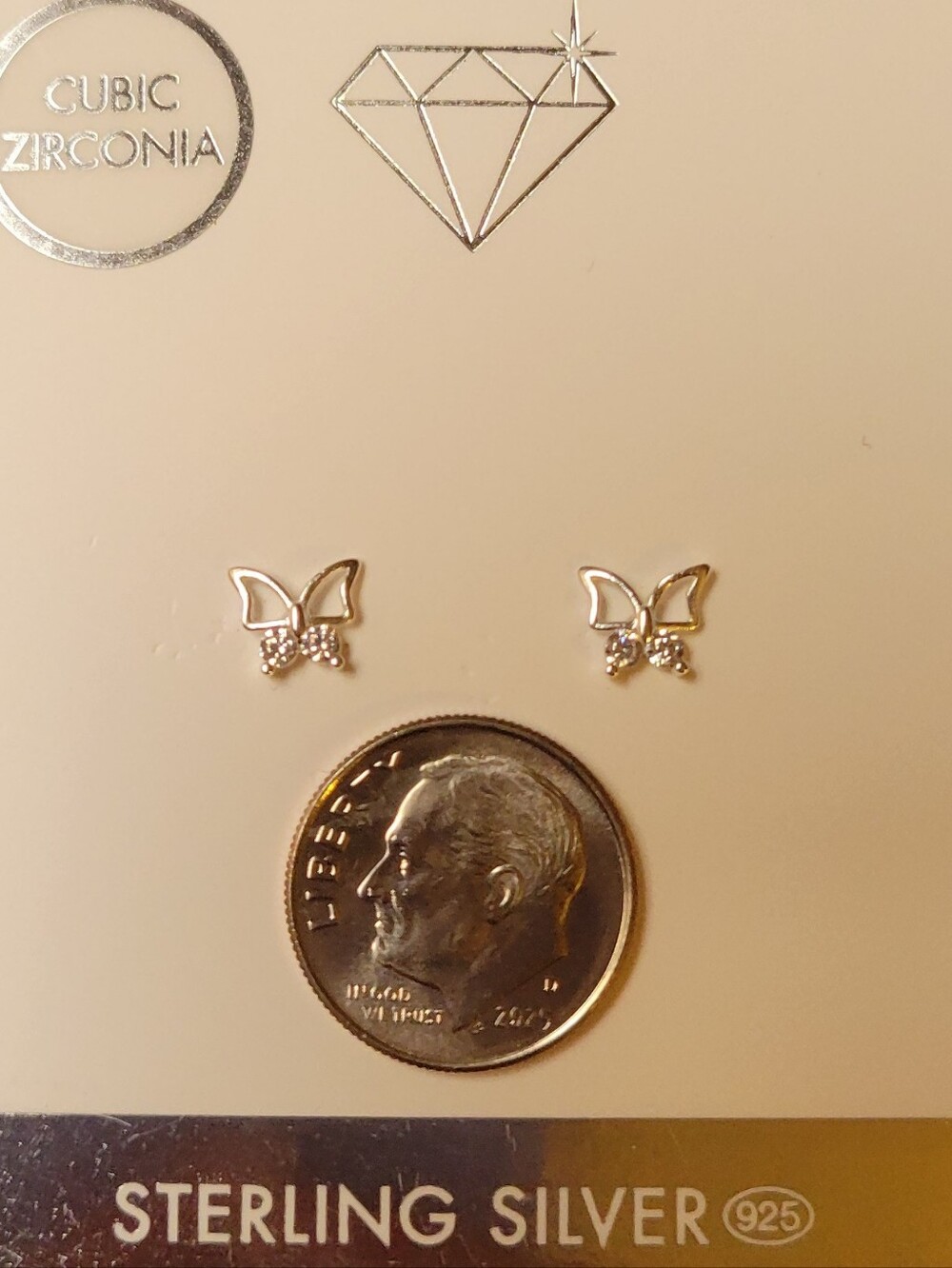 LOVISA Sterling Silver Butterfly Stud Earrings Cubic Zirconia Dainty Fairy Boho - Picture 3 of 4